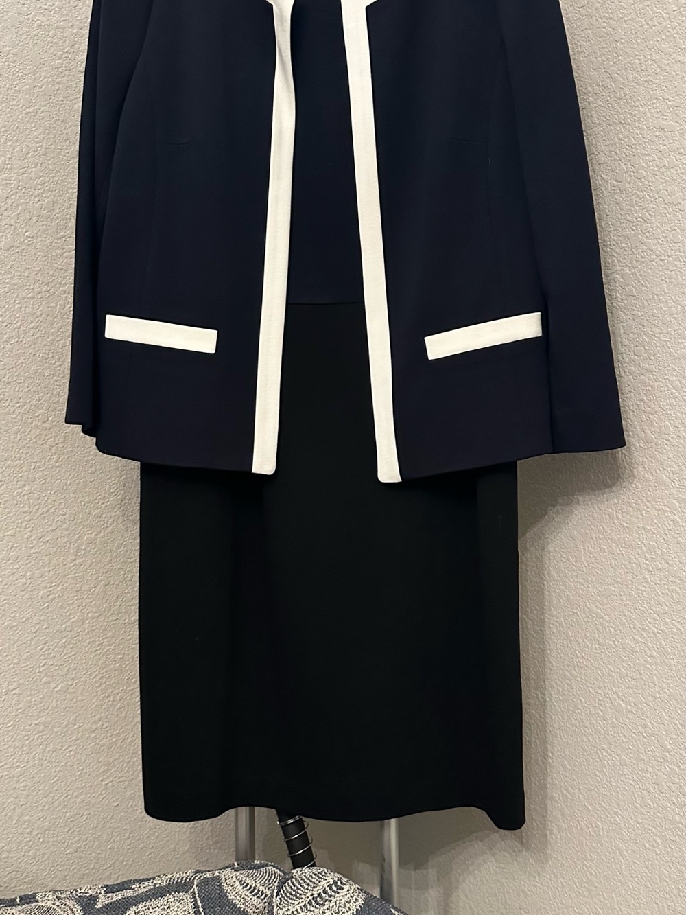 TALBOTS SUIT - Classic Navy/Black Knit Dress with Contrast Trim and Jacket